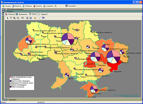 Топ-5 производителей ЛС по объемам розничных продаж в денежном выражении в разрезе территорий Украины (I полугодие 2008 г.)