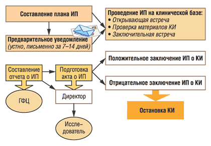 Рис. 1. Этапы проведения инспекционных проверок (ИП) клинических испытаний (КИ)