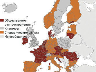 Уровень распространения COVID-19 на 40-й неделе согласно поступившим из ЕС/ЕЭЗ и Великобритании данным